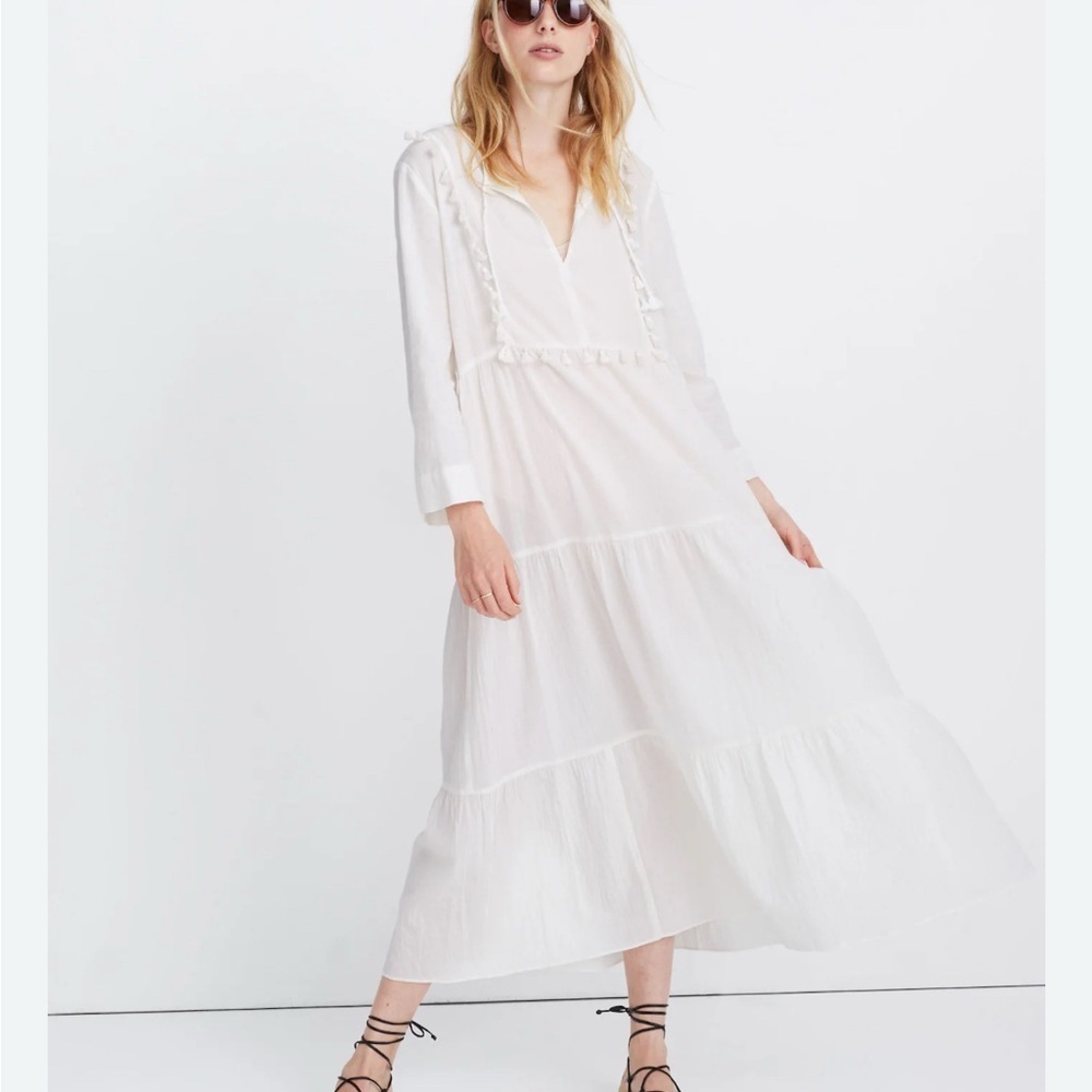 Madewell Laura caftan tried cover up  White Maxi Dress with Tassels - Picture 3 of 7